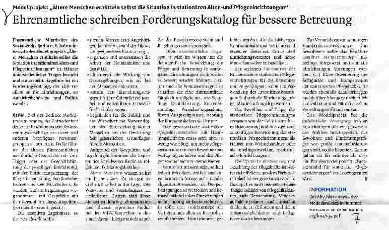 Vorschauseite 1: Ehrenamtliche schreiben Forderungskatalog für bessere Betreuung