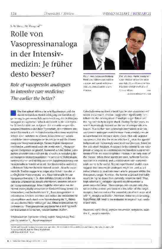 Vorschauseite 1: Rolle vonVasopressinanaloga in der Intensivmedizin: Je früher desto besser?
