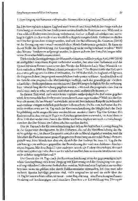 Vorschauseite 3: Forschung an menschlichen EmbryonenZur Unhintergehbarkeit weltanschaulicher Voraussetzungen in der bioethischen Debatte