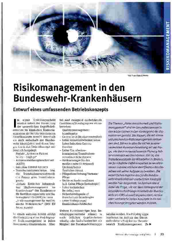 Vorschauseite 1: Risikomanagement in den Bundeswehr-Krankenhäusern