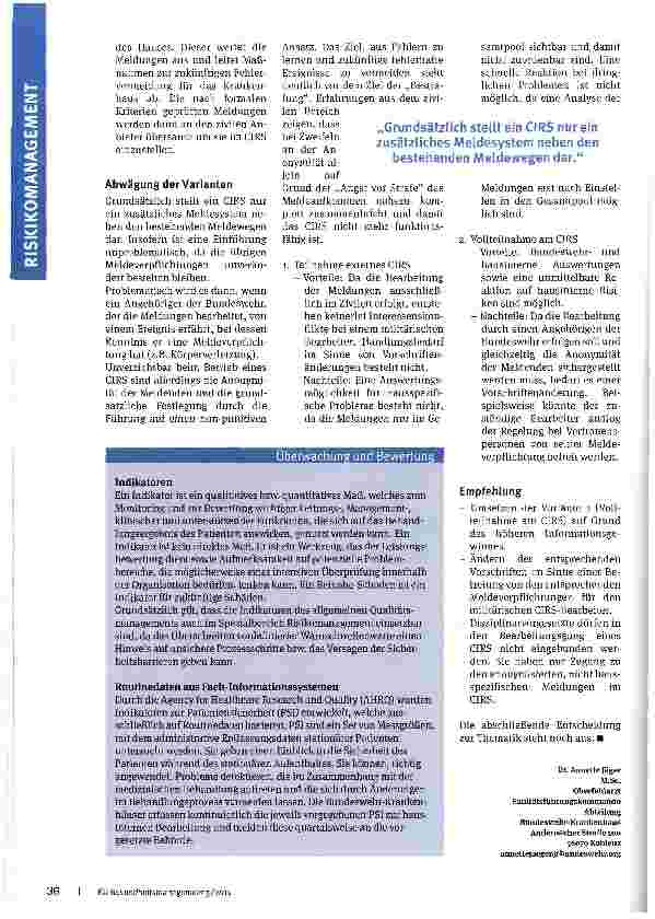 Vorschauseite 4: Risikomanagement in den Bundeswehr-Krankenhäusern