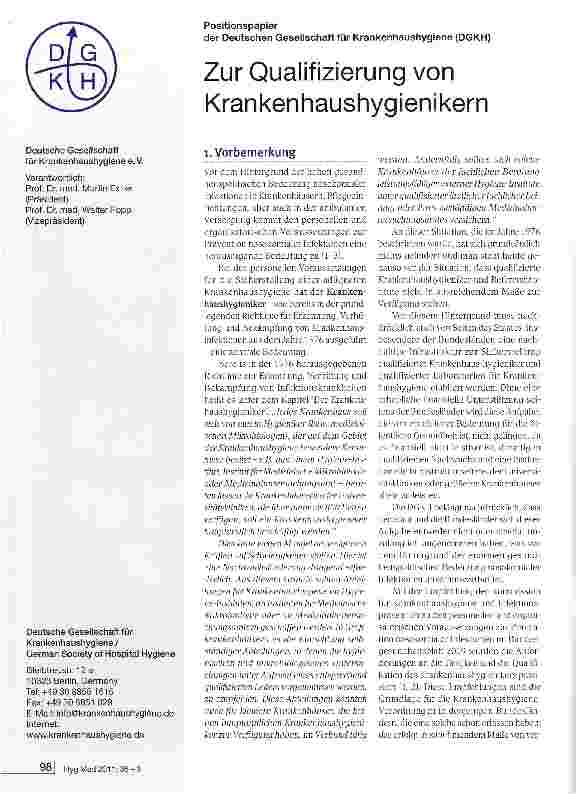 Vorschauseite 1: Zur Qualifizierung von Krankenhaushygienikern
