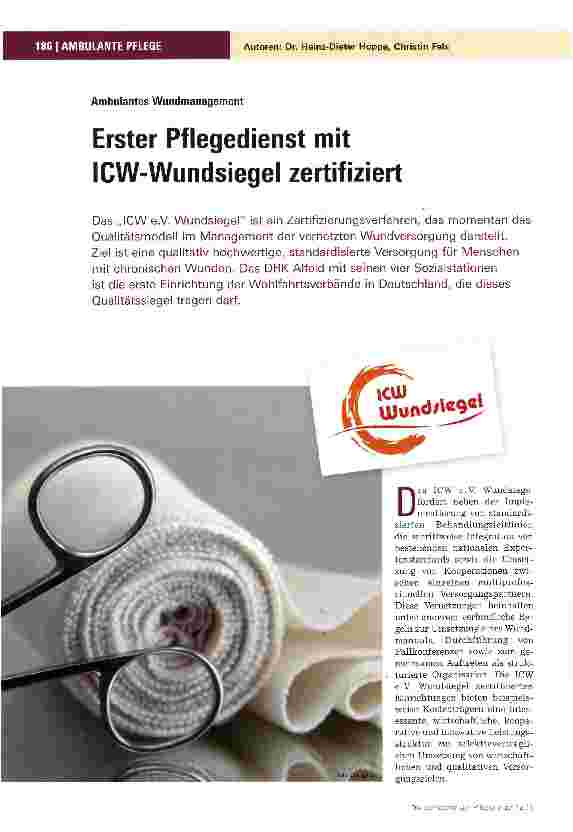 Vorschauseite 1: Erster Pflegedienst mit ICW-Wundsiegel zertifiziert