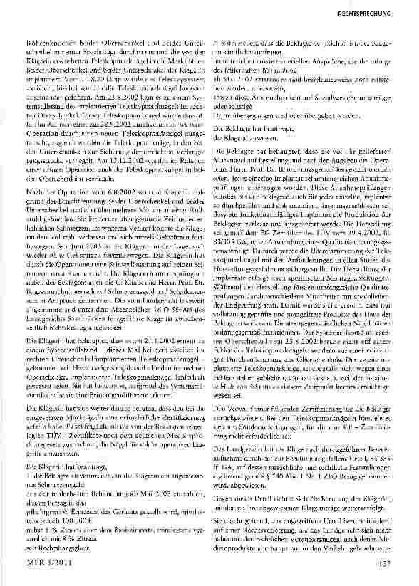 Vorschauseite 2: Produkthaftungsgesetz gilt auch für Hersteller von Medizinprodukten