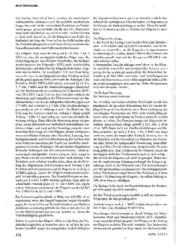 Vorschauseite 3: Produkthaftungsgesetz gilt auch für Hersteller von Medizinprodukten