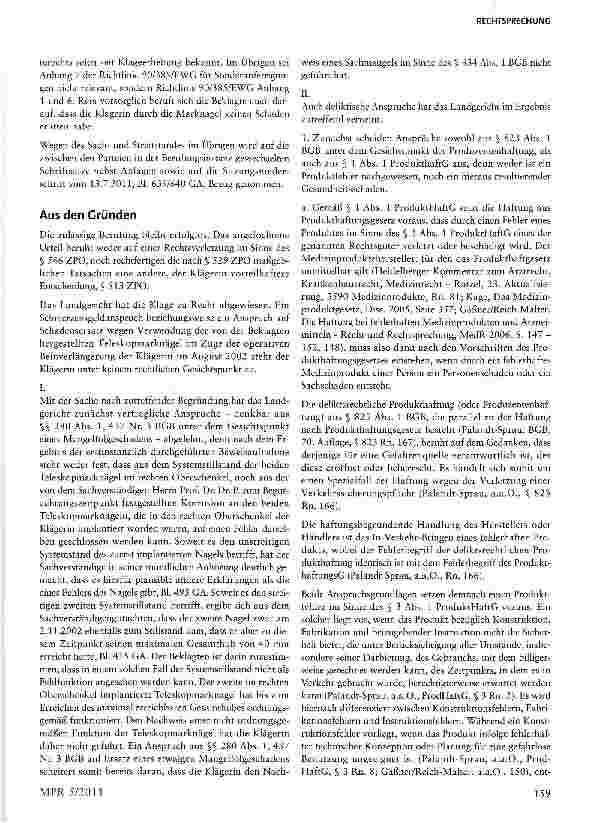 Vorschauseite 4: Produkthaftungsgesetz gilt auch für Hersteller von Medizinprodukten