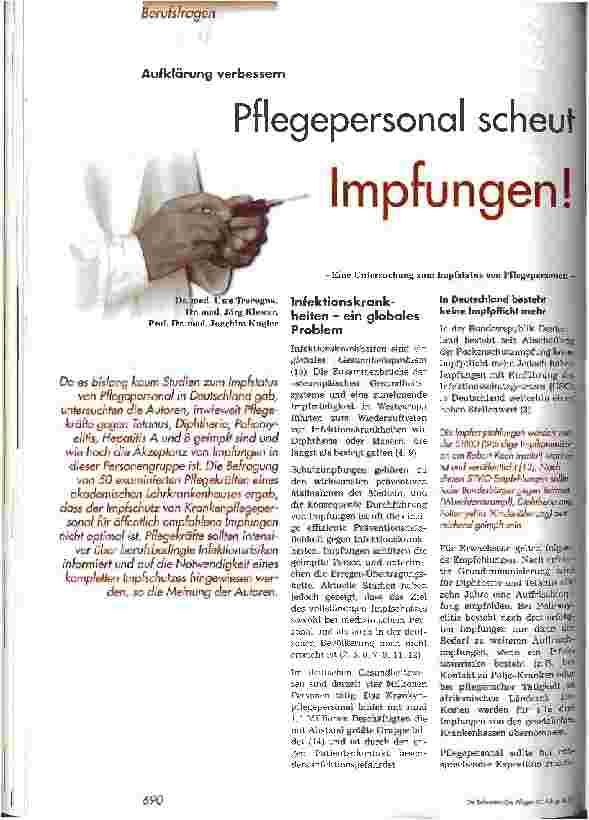 Vorschauseite 1: Pflegepersonal scheut Impfungen!