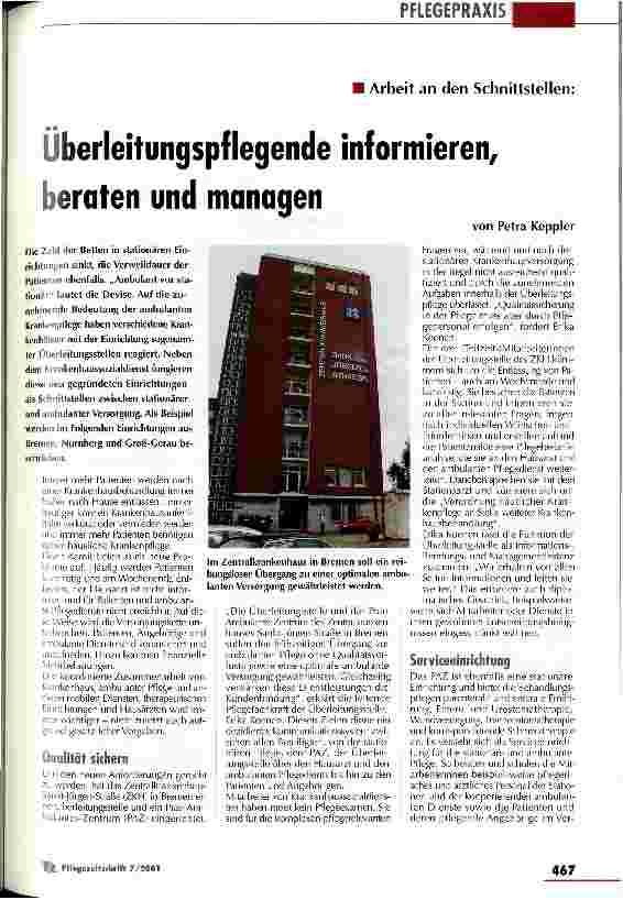 Vorschauseite 1: Überleitungspflegende informieren, beraten und managen Arbeit an den Schnittstellen