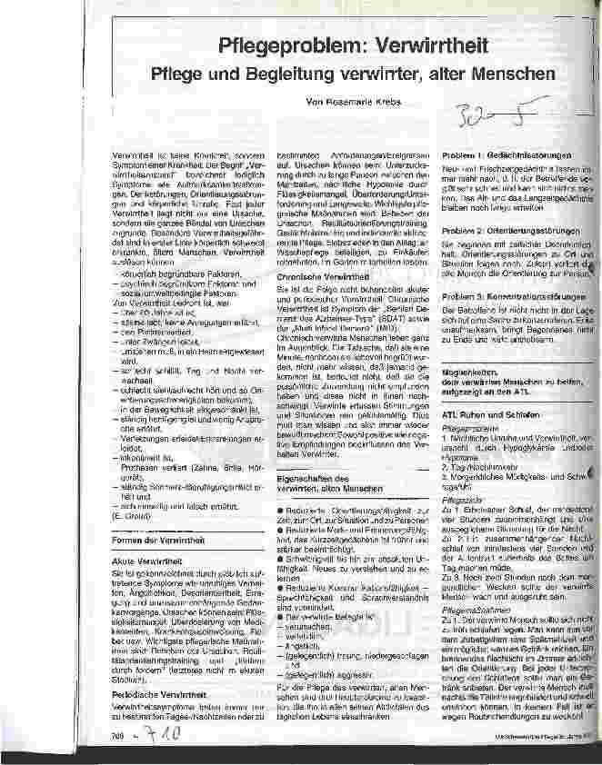 Vorschauseite 1: Pflegeproblem: Verwirrtheit Pflege und Begleitung verwirrter, alter Menschen