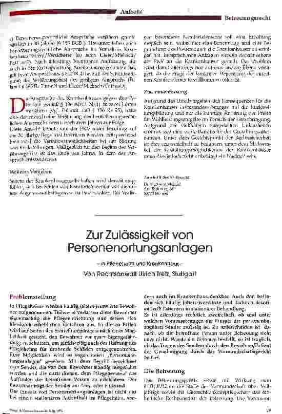 Vorschauseite 1: Zur Zulässigkeit von Personenortungsanlagen