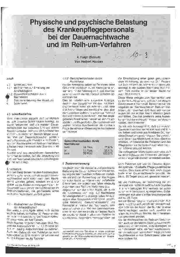 Vorschauseite 1: Physische und psychische Belastung des Krankenpflegepersonals bei der Dauernachtwache und im Reihum-Verfahren