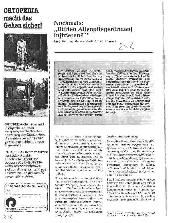 Vorschauseite 1: Nochmals: Dürfen Altenpfleger(innen) injizieren?