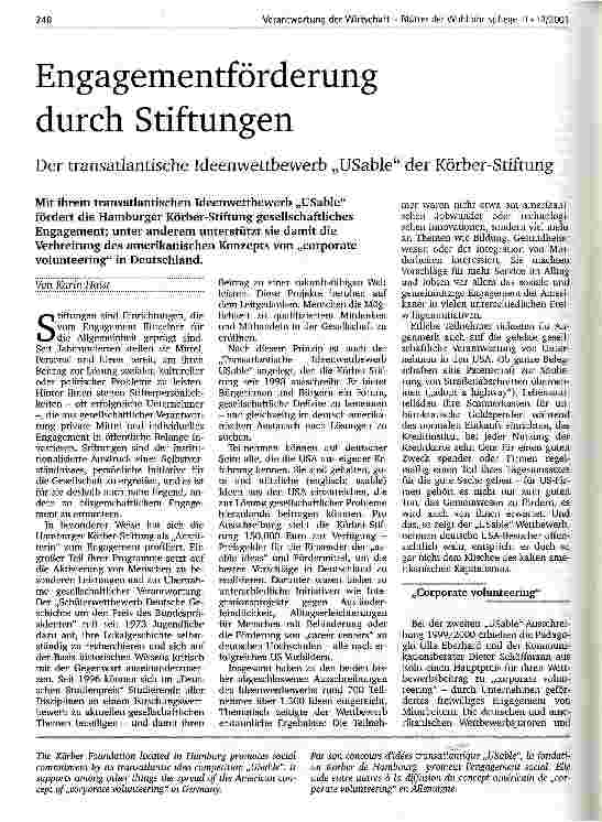 Vorschauseite 1: Engagementförderung durch Stiftungen