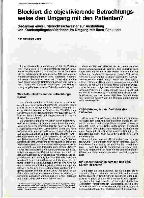 Vorschauseite 1: Blockiert die objektivierende Betrachtungsweise den Umgang mit den Patienten?