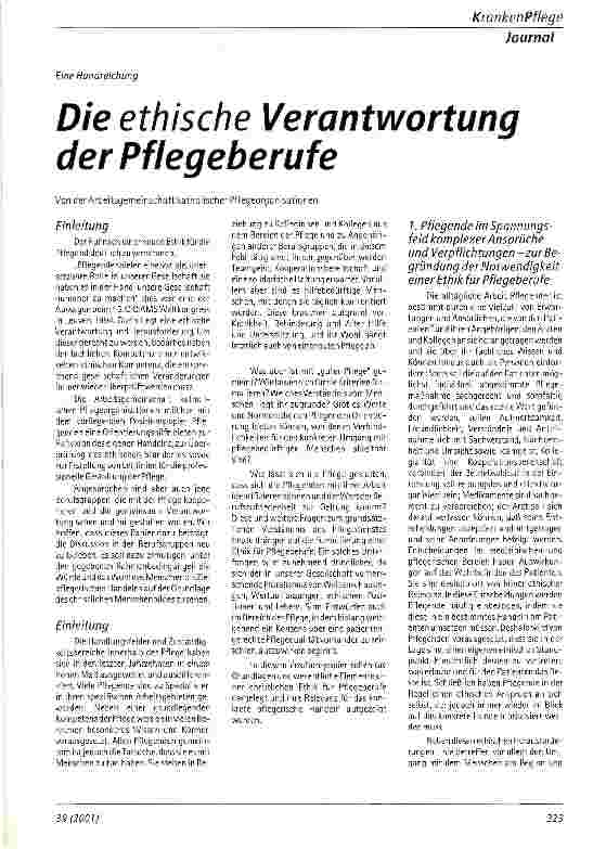 Vorschauseite 1: Die ethische Verantwortung der Pflegeberufe Von der Arbeitsgemeinschaft katholischer Pflegeorganisationen