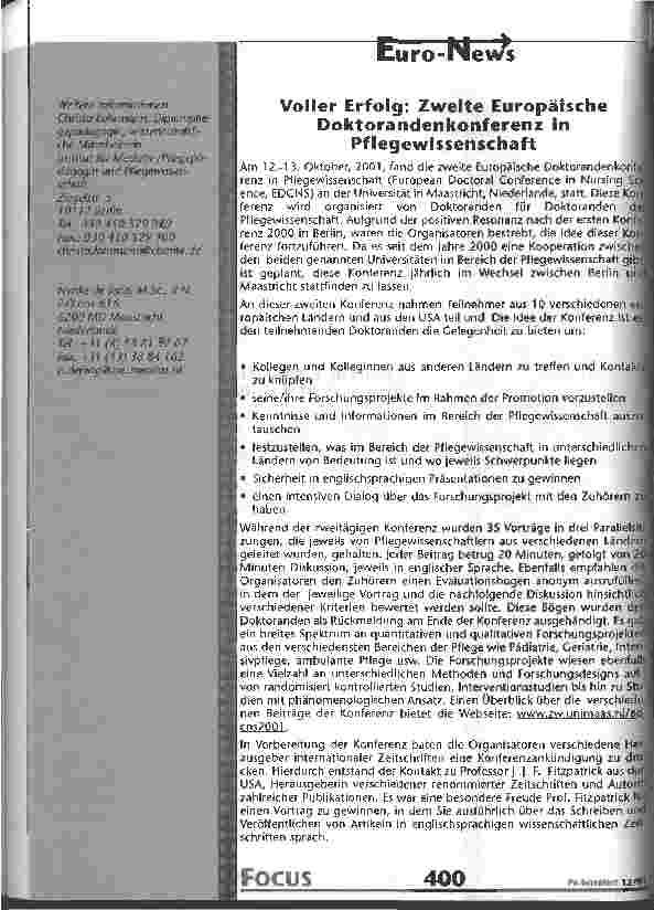 Vorschauseite 1: Voller Erfolg: Zweite Europäische Doktorandenkonferenz in Pflegewissenschaft