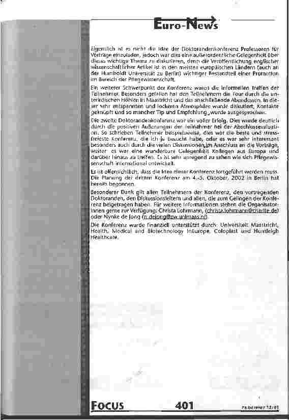 Vorschauseite 2: Voller Erfolg: Zweite Europäische Doktorandenkonferenz in Pflegewissenschaft