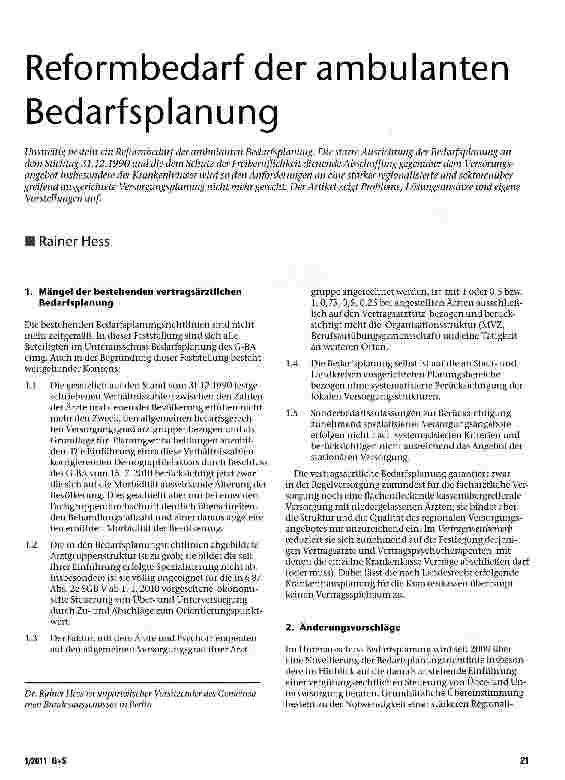 Vorschauseite 1: Reform bedarf der ambulanten Bedarfsplanung