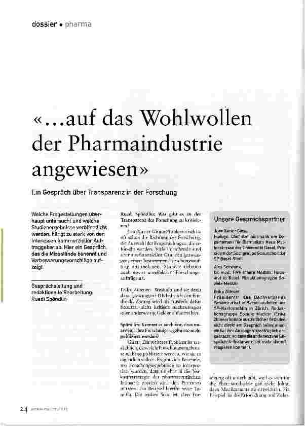 Vorschauseite 1: ... auf das Wohlwollen der Pharmaindustrie angewiesen