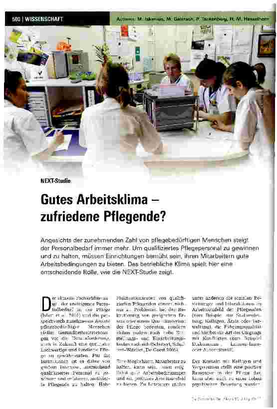 Vorschauseite 1: Gutes Arbeitsklima -zufriedene Pflegende?