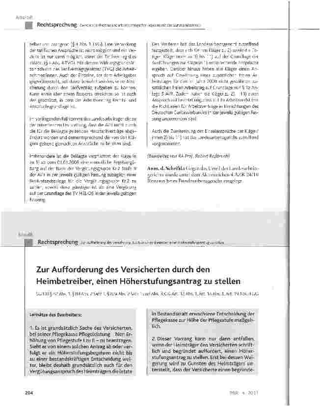 Vorschauseite 1: Zur Aufforderung des Versicherten durch den Heimbetreiber, einen Höherstufungsantrag zu stellen