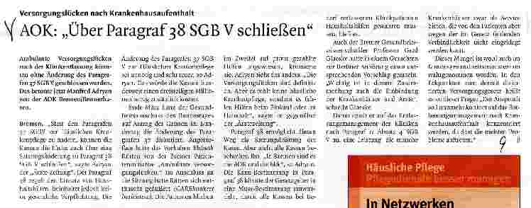 Vorschauseite 1: AOK: „Über Paragraf 38 SGB V schließen