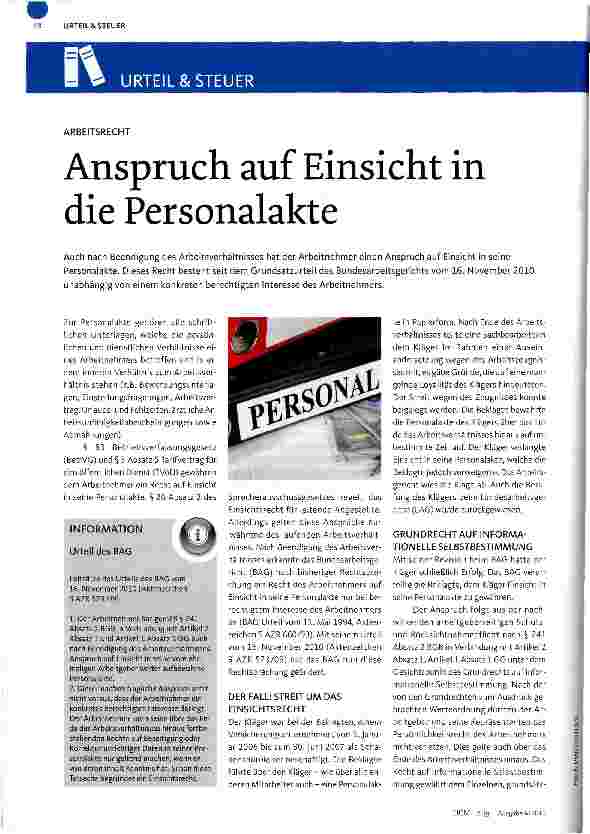 Vorschauseite 1: Anspruch auf Einsicht in die Personalakte