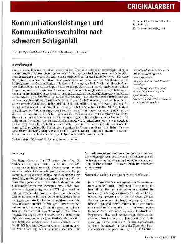 Vorschauseite 1: Kommunikationsleistungen und Kommunikationsverhalten nach schwerem Schlaganfall
