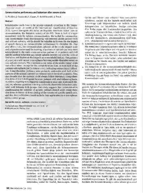 Vorschauseite 2: Kommunikationsleistungen und Kommunikationsverhalten nach schwerem Schlaganfall