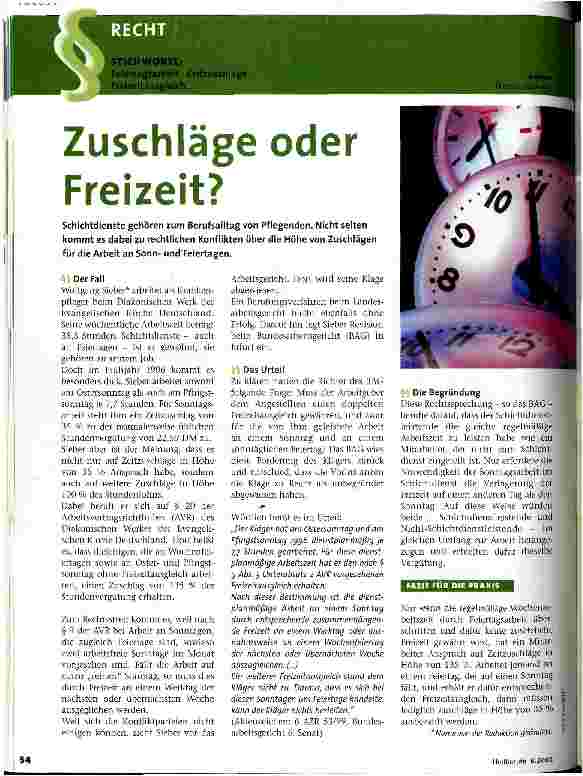 Vorschauseite 1: Zuschläge oder Freizeit?