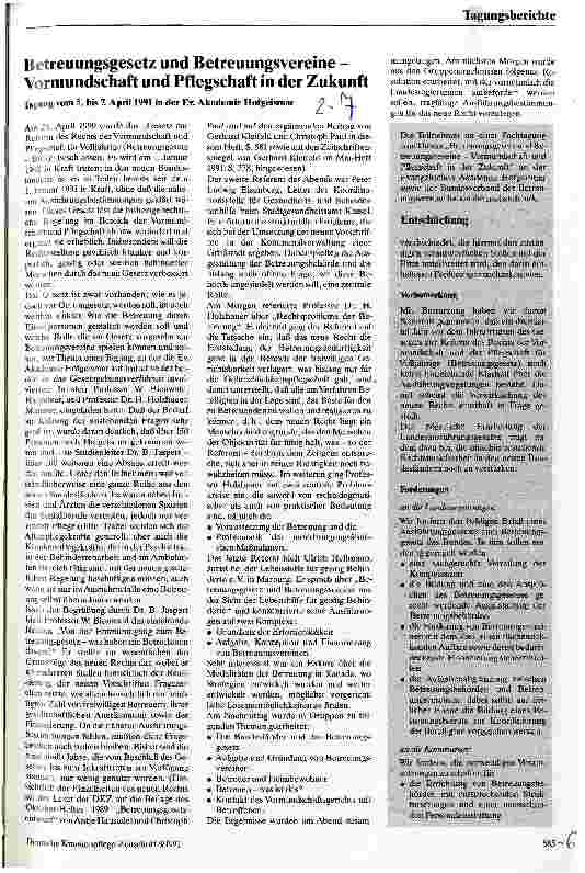 Vorschauseite 1: Betreuungsgesetz und Betreuungsvereine - Vormundschaft und Pflegschaft in der Zukunft