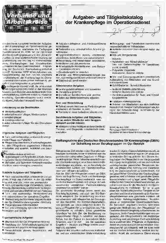Vorschauseite 1: Aufgabenund Tätigkeitskatalog der Krankenpflege im Operationsdienst
