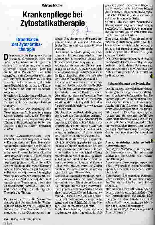 Vorschauseite 1: Krankenpflege bei Zytostatikatherapie