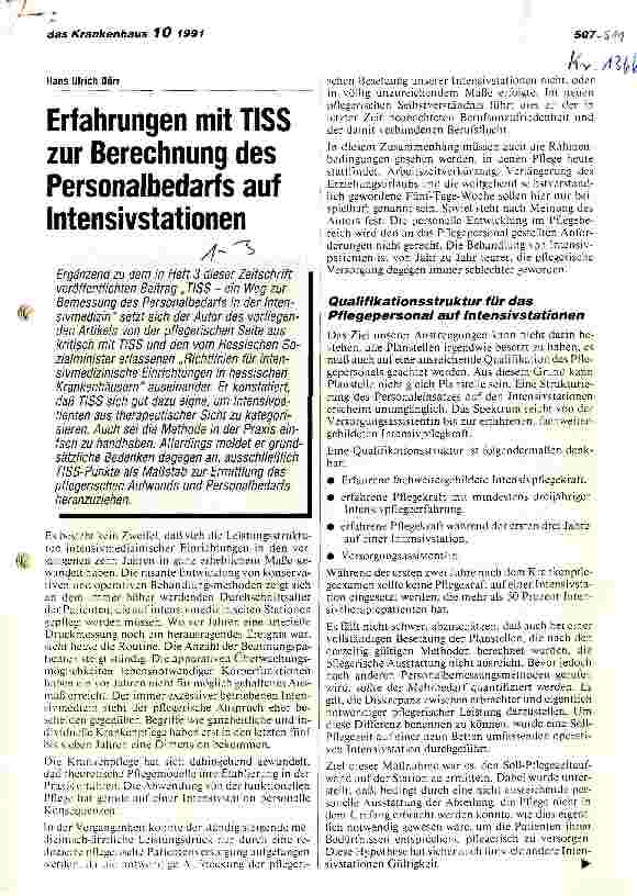 Vorschauseite 1: Erfahrungen mit TISS zur Berechnung des Personalbedarfs auf Intensivstationen