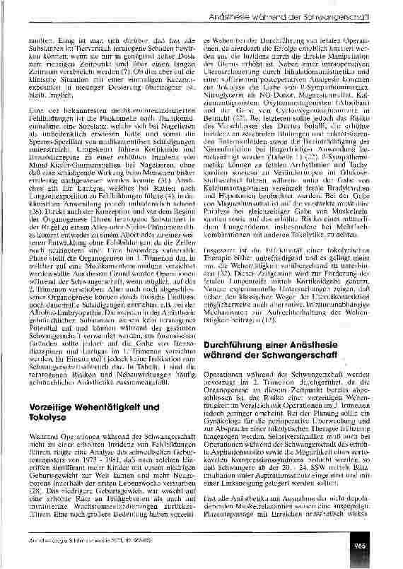 Vorschauseite 2: Anästhesie während der Schwangerschaft (CME 9/01)