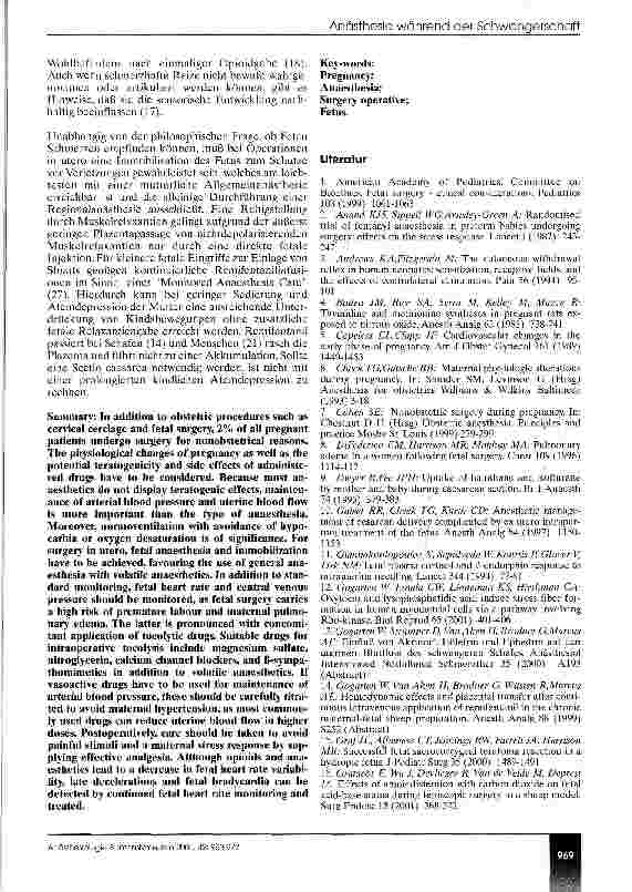 Vorschauseite 6: Anästhesie während der Schwangerschaft (CME 9/01)