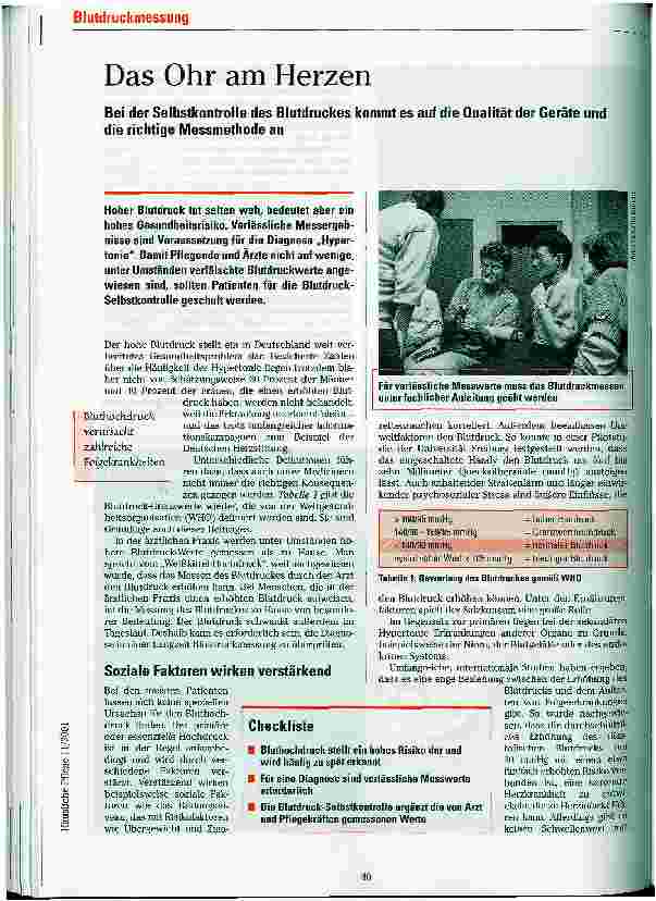 Vorschauseite 1: Das Ohr am Herzen Bei der Selbstkontrolle des Blutdruckes kommt es auf die Qualität der Geräte an