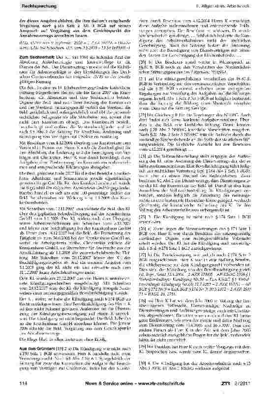 Vorschauseite 2: Ordentliche betriebsbedingte Kündigung -Auslegung §15 Abs. 1 AVR - Ausschluss der Zurückweisung mangels Vorlage einer rechtsgeschäftlichen Vollmacht - Anrechnung böswillig unterla…