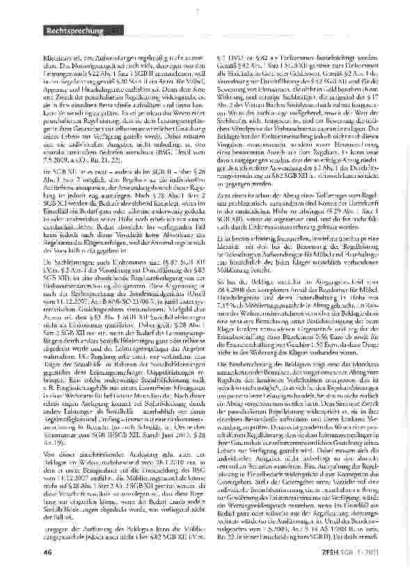 Vorschauseite 3: Anmietung einer möblierten Wohnung durch Empfänger von Grundsicherungsleistungen; Angemessenheit der Unterkunftskosten; Abzug einer Möblierungspauschale unzulässig