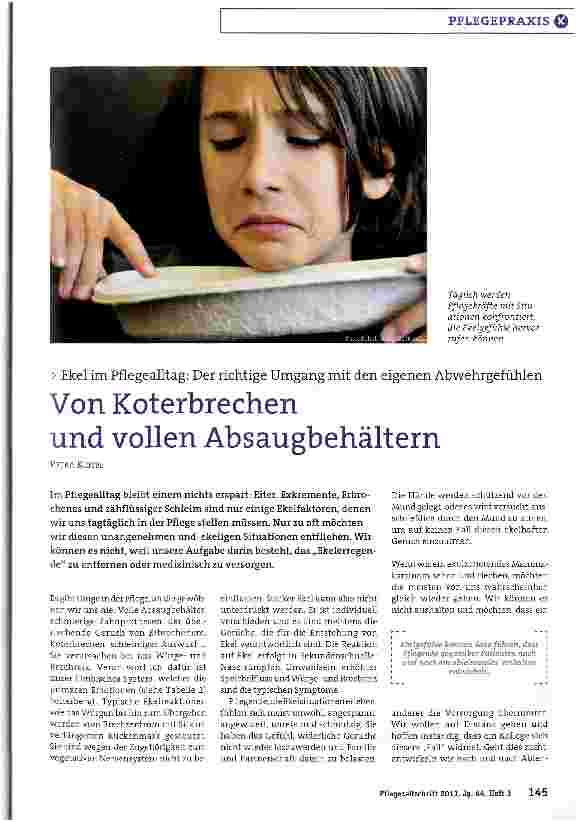 Vorschauseite 1: Ekel im Pflegealltag: Der richtige Umgang mit den eigenen AbwehrgefühlenVon Koterbrechenund vollen Absaugbehältern