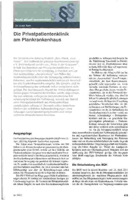 Vorschauseite 1: Die Privatpatientenklinik am Plankrankenhaus
