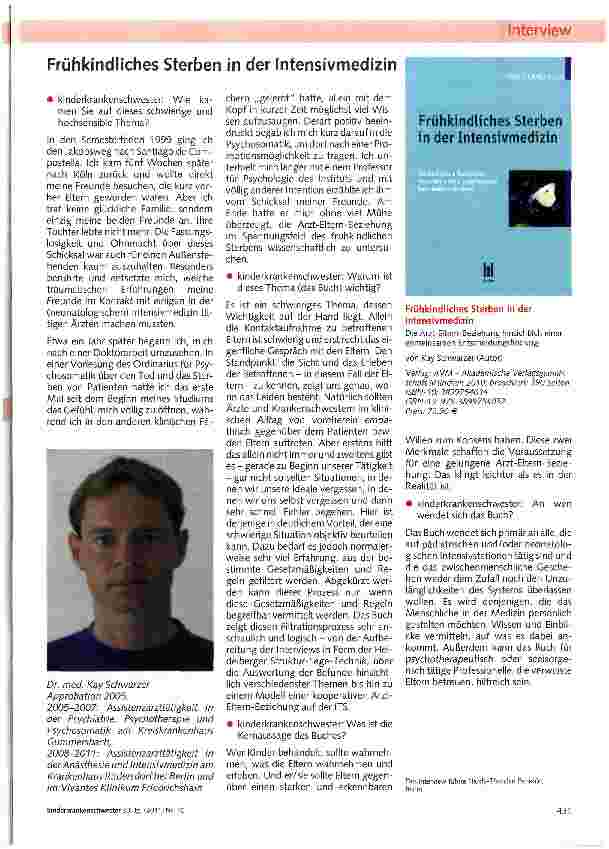 Vorschauseite 1: Interview Frühkindliches Sterben in der Intensivmedizin