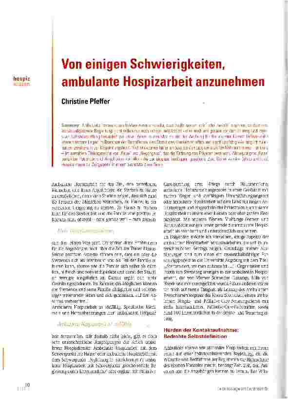Vorschauseite 1: Von einigen Schwierigkeiten, ambulante Hospizarbeit anzunehmen