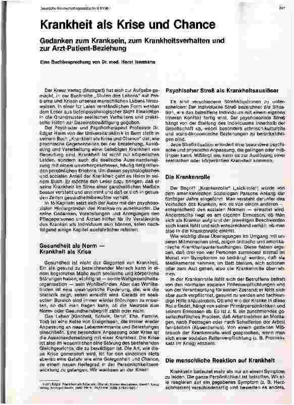 Vorschauseite 1: Krankheit als Krise und Chance Gedanken zum Kranksein, Arzt-Patient-Beziehung