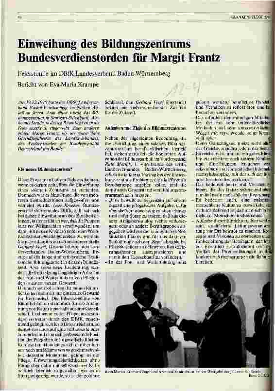 Vorschauseite 1: Einweihung des Bildungszentrums Bundesverdienstorden für Margit Frantz