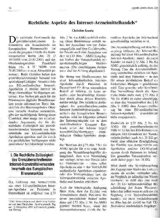 Vorschauseite 1: Rechtliche aspekte des Internet-Arzneimittelhandels