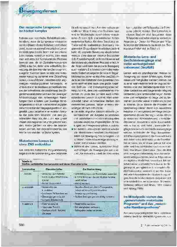 Vorschauseite 2: Motorisches Lernen - neuere Erkenntnisse und ihre Bedeutung für die motorische Rehabilitation
