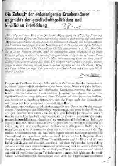 Vorschauseite 1: Die Zukunft der ordenseigenen Krankenhäuser angesichts der gesellschaftspolitischen und kirchlichen Entwicklung