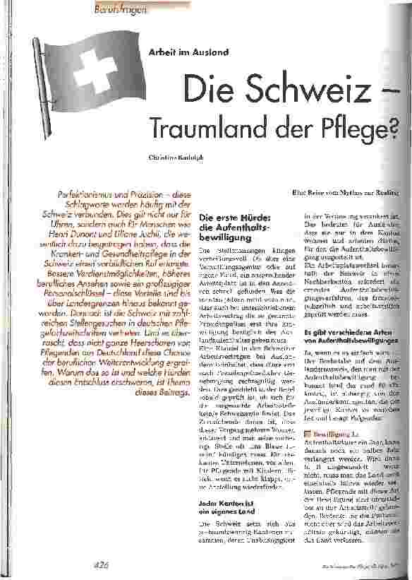 Vorschauseite 1: Die Schweiz - Traumland der Pflege? Arbeit im Ausland