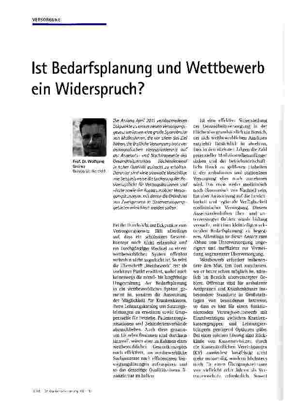 Vorschauseite 1: Ist Bedarfsplanung und Wettbewerb ein Widerspruch?